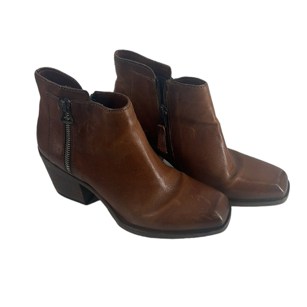 Mjus boots bootie stacked chunky heel brown leather square toe fall sz 8.5 - Picture 2 of 14